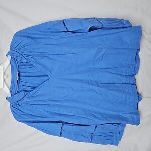 LOFT Cutout Linen Blend V-Neck Top L